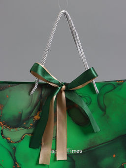 Пакет подарочный ламинированный «Мрамор», зеленый с бантиком, 32×25×11 см