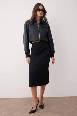 Siyah A-line/Can Ac?lan Esnek Midi Orme Etek TWOAW26ET00045