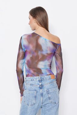 TRENDYOLMILLA Pembe Desenli Tul S?rt? Transparan Fitted/Vucuda Oturan Esnek C?tc?tl? Orme Body TWOSS23BD00024  фото 6