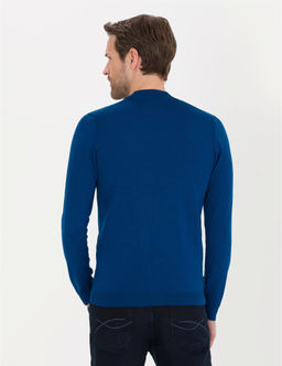 _ndigo Slim Fit Bato Yaka Y_n Kar___ml_ Basic Triko Kazak - Pierre cardin фото 5