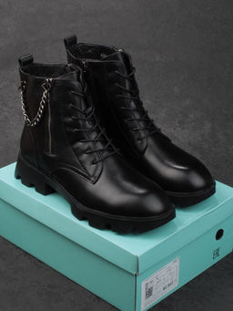 01-CYL94-D1 BLACK Ботинки демисезонные женские (натуральная кожа, байка)