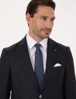 Koyu Lacivert Slim Fit Y_n Kar___ml_ Mikro Desenli Tak_m Elbise - Cacharel фото 2