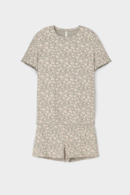 Е 20100/пыльно-оливковый,полевые цветы пижама жен