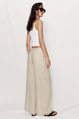 PANTAL?N ANCHO CON LINO / Beige claro - Zara фото 5