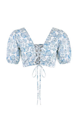 Su Alt? Desenli Dokuma Baglama Detayl? Balon Kollu Super Crop 100% Pamuk Plaj Bluz TBESS26BZ00013 - Trendyolmilla фото 2