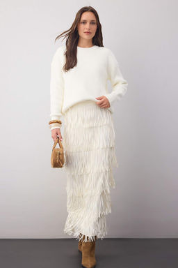 Wardrobe Essentials Ekru Yunlu Premium Iplik Basic Genis Kal?p Triko Kazak | TWOAW26KZ00065