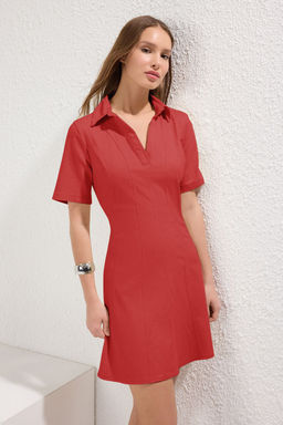 Trendyolmilla Ekru Duz Etegi Belden Ac?lan Dikis Detayl? Mini Dokuma Elbise TWOSS25EL00184  фото 15