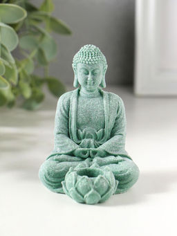 Подсвечник/подставка под конус полистоун "Будда и лотос" зелёный d=1,5 см 7,7х5,5х9 см