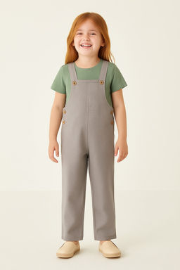 Gri K?z Cocuk Basic Ask?l? Uzun Dokuma Salopet TKDSS25SE00000