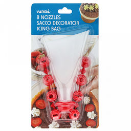 Кондитерский набор 10 предметов Декор: мешок для крема ПВХ; насадка пластик - 8 штук; фиксатор для насадок пластик, цвета в ассортименте: белый, красный, оранжевый, зеленый, в блистере (Китай) - Домашняя мода фото 3