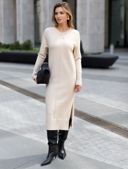 D32.107 Платье вязаное женское овсяный меланж