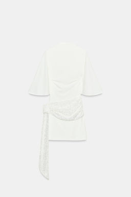 VESTIDO CORTO COMBINADO LENTEJUELAS / Blanco - Zara фото 5