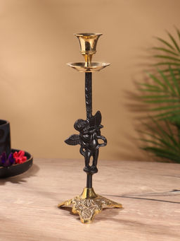 Подсвечник на 1 свечу Купидон, латунь, чёрный с золотом, 8.5?8.5?23.5 см