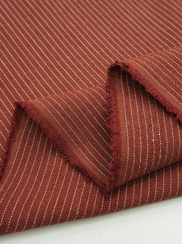 Пестрядь Мелкая полоска на темно-терракотовом, ш.1.4м, хлопок-95%, п/э-5%, 165гр/м.кв - Купава фото 2