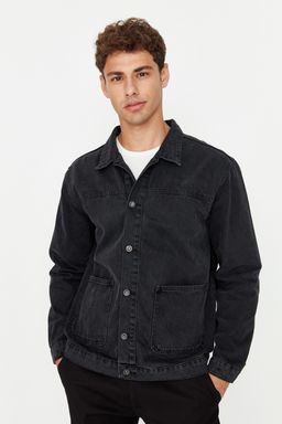 TRENDYOL MAN Siyah Regular Fit Denim Kot Ceket TMNAW23CE00011 - Trendyolmilla фото 3
