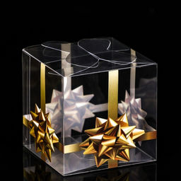 Цена за 5 шт. Складная коробка из PVC Золотой бантик, 7 x 7 x 7 см