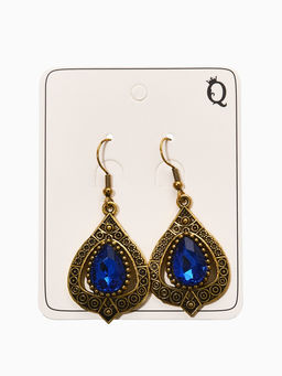 Цена за 2 шт. Серьги со стразми «Капля», синие в чернёном золоте