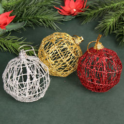 Елочное украшение Шар Ажурный 6 штук 6 см / SF2023-125 /уп 133/ зол. сер. кр. - ГалеонТрейд фото 3