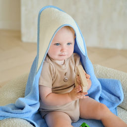 Полотенце уголок махровое Крошка Я, 75х75 см, цвет молочный/голубой, 100% хлопок, 360 г/м2  фото 4