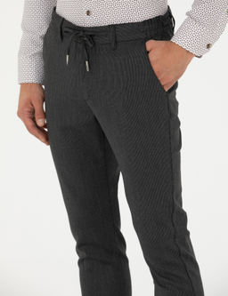 Antrasit Slim Fit _izgili Beli Lastikli Ba_c_kl_ Kanvas Pantolon
