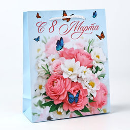 Цена за 3 шт. Пакет подарочный ламинированный С 8 марта, MS 18?23?8 см