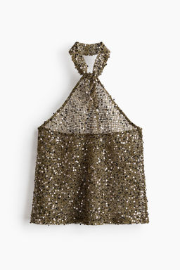 Top halter de rejilla con lentejuelas