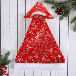 Колпак новогодний Узор с блеском, серебристо-красный