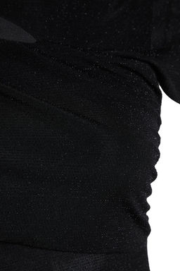 Trendyolmilla Siyah Drapeli Par?lt?l? Simli Orme Bluz TPRSS25BZ00012