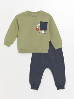 Bisiklet Yaka Bask?l? Erkek Bebek Sweatshirt ve E?ofman Alt 2li Tak?m