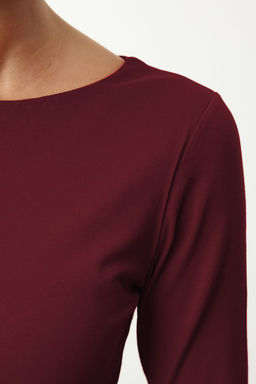 Bordo Pamuklu Kay?k Yaka Fitted/Vucuda Oturan Esnek Bluz TWOAW24BZ00166
