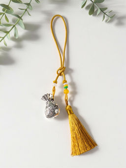 Подвеска металл, текстиль "Мешок с кисточкой" золотистый с серебром 2х4,5х14 см