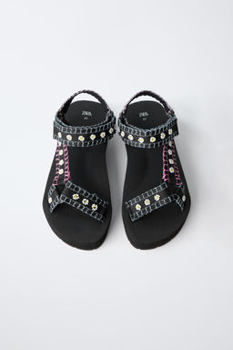 SANDALIA BORDADOS FLORES / Negro - Zara фото 4
