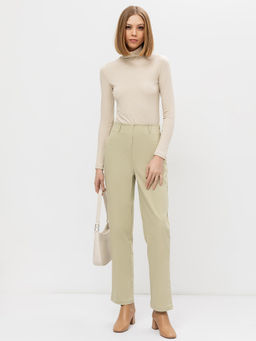 Однотонные брюки женские прямого силуэта оливкового цвета оливка 182458