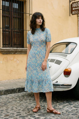 TRENDYOLMILLA Ac?k Mavi Cicekli A Kesim F?rf?rl? Midi Dokuma Elbise TWOSS20EL0894  фото 63