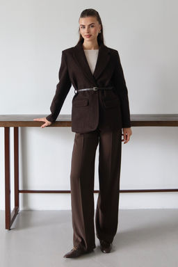 Kahverengi Kase Cizgili Kemerli Dokuma Blazer Ceket TWOAW26BC00072 - Trendyolmilla фото 8