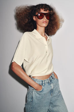 SHORT SLEEVE KNITTED POLO TOP - Zara фото 9