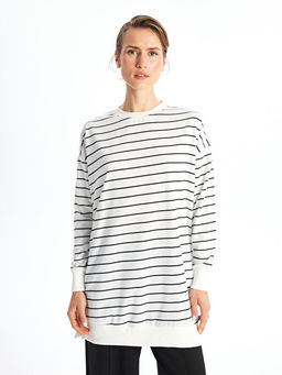 Bisiklet Yaka ?izgili Uzun Kollu Kad?n Sweatshirt