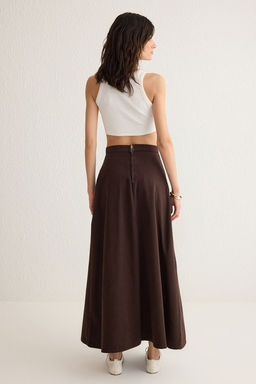 Kahverengi Volanl? Maxi Denim Etek TWOSS25ET00005