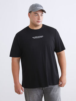 B?y?k Beden Yaz? Bask?l? Penye Erkek Ti??rt