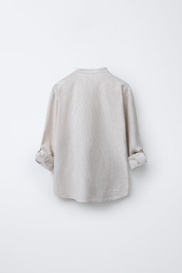 CAMISA RAYAS CON ALGOD?N Y LINO / Beige claro - Zara фото 4