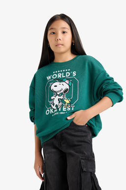 Snoopy Oversize Geni_ Kal_p Bisiklet Yaka Sweatshirt K_z _ocuk - Defacto фото 6