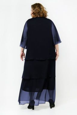 Платье вечернее, длинное, из шифона, темно-синее