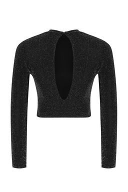 Antrasit Crop S?rt Detayl? Simli Orme Bluz TEDAW25BZ00043