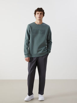Bisiklet Yaka Uzun Kollu Bask?l? Kal?n Erkek Sweatshirt