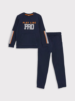 Bisiklet Yaka Bask?l? Uzun Kollu Erkek ?ocuk Sweatshirt ve E?ofman Alt?