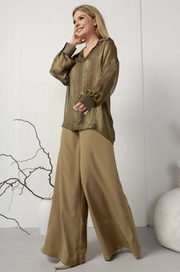 Блуза AMORI 6451 хаки с блеском  фото 4