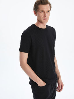 Bisiklet Yaka Merserize Bask?l? Erkek Ti??rt