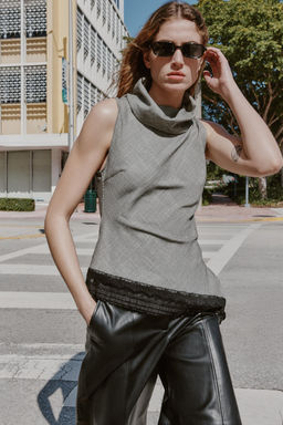 ASYMMETRIC HOUNDSTOOTH HEM LACE TOP - Zara фото 11