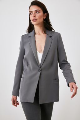 Gri Regular Astar Detayl? Dokuma Blazer Ceket TWOAW20CE0316