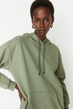 TRENDYOLMILLA Bej Kal?n Ici Polarl? Kanguru Cepli Kapusonlu Boyfriend/Genis Kal?p Orme Sweatshirt TWOAW20SW0525 фото 3